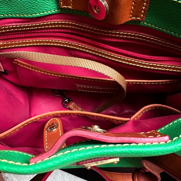 Dooney & Bourke pebble grain leather shopper tote handbag vibrant green luxury